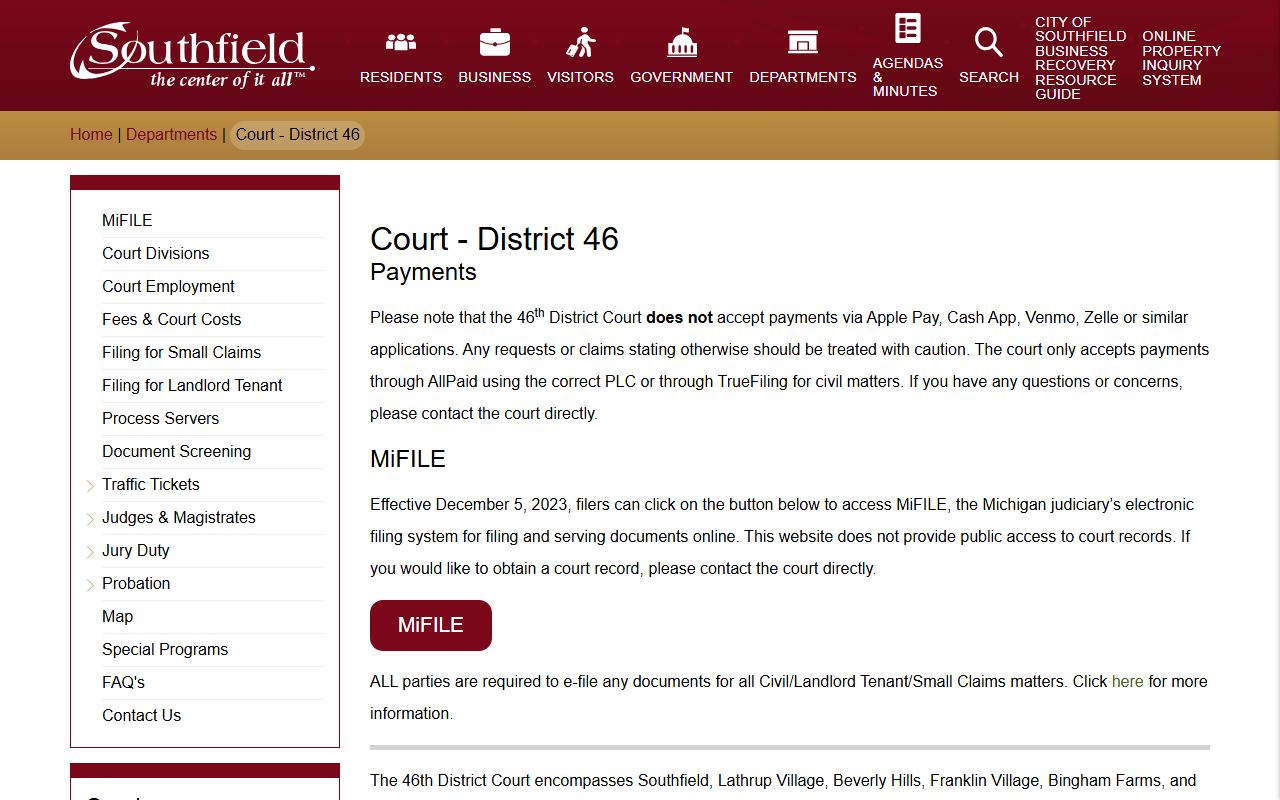 46th District Court in Southfield Michigan handling local district matters