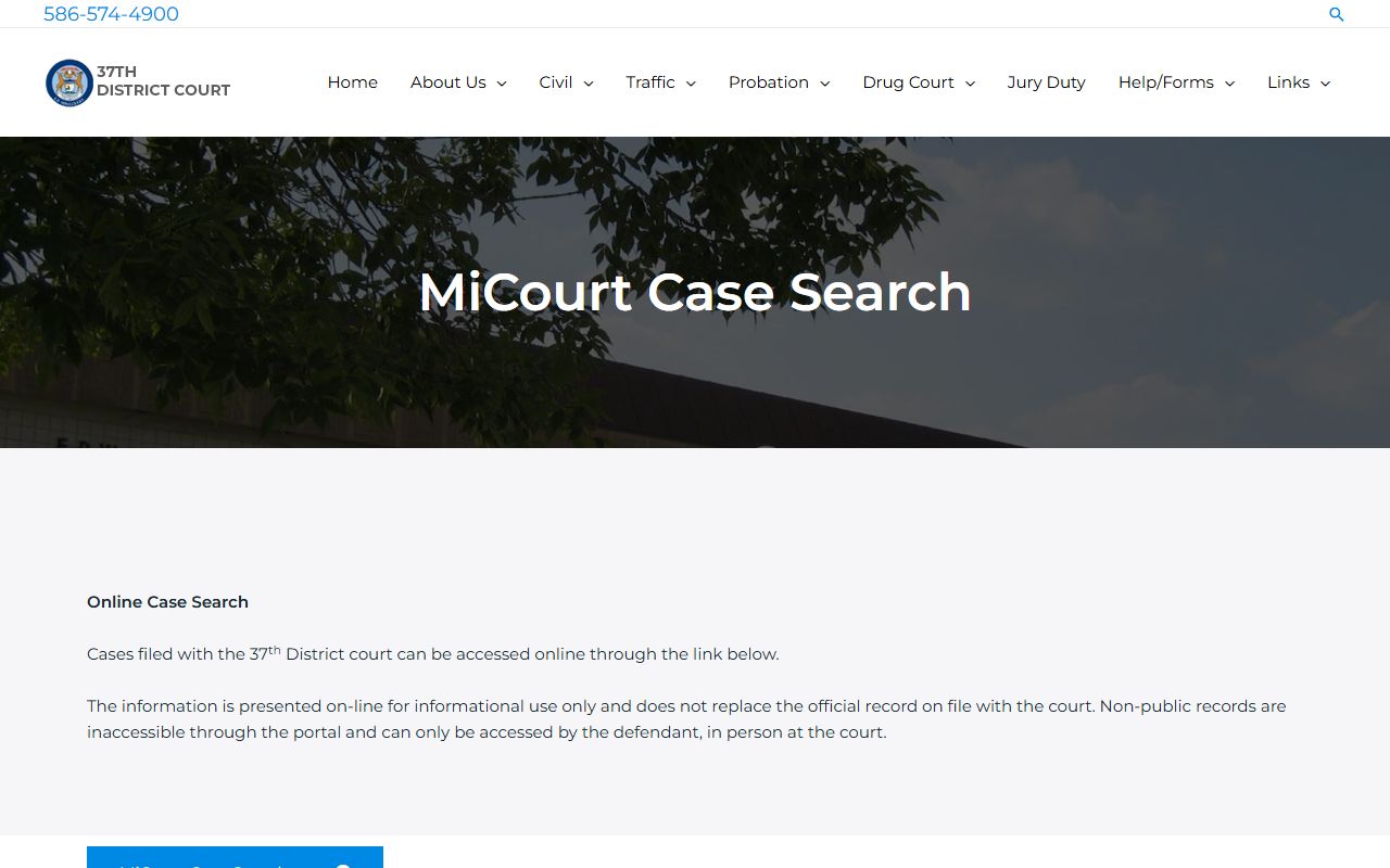 37th District Court Warren case search page