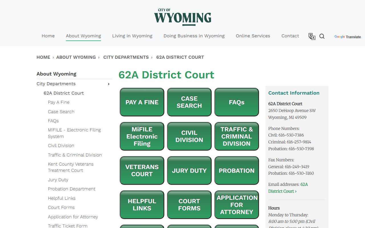 62A District Court in Wyoming Michigan handling local district matters