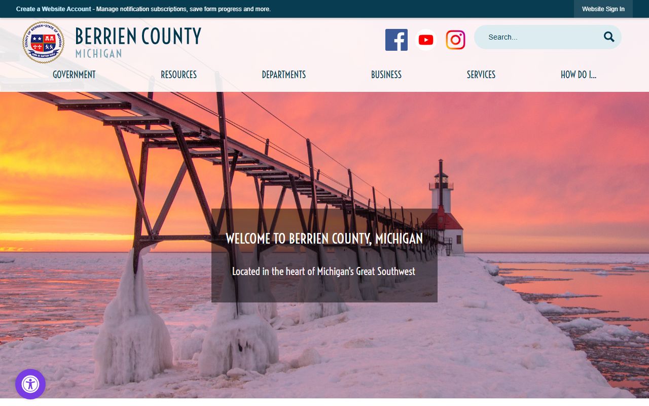 Berrien County homepage showing family court records resources