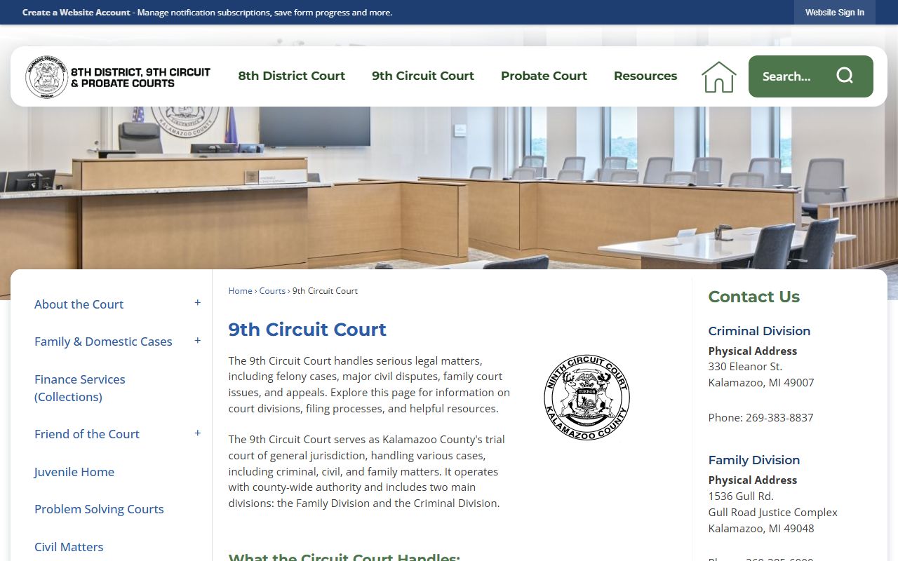 9th Circuit Court page for Kalamazoo County family court records