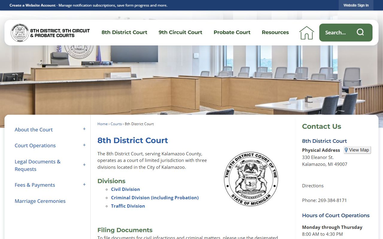 8th District Court page as reference for Kalamazoo County court system