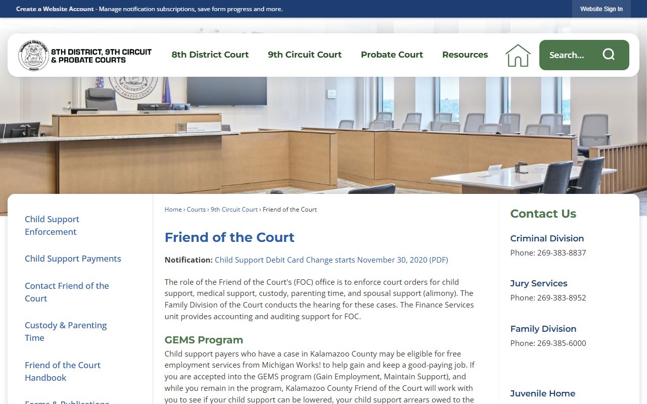 Friend of the Court Kalamazoo County page for family court records
