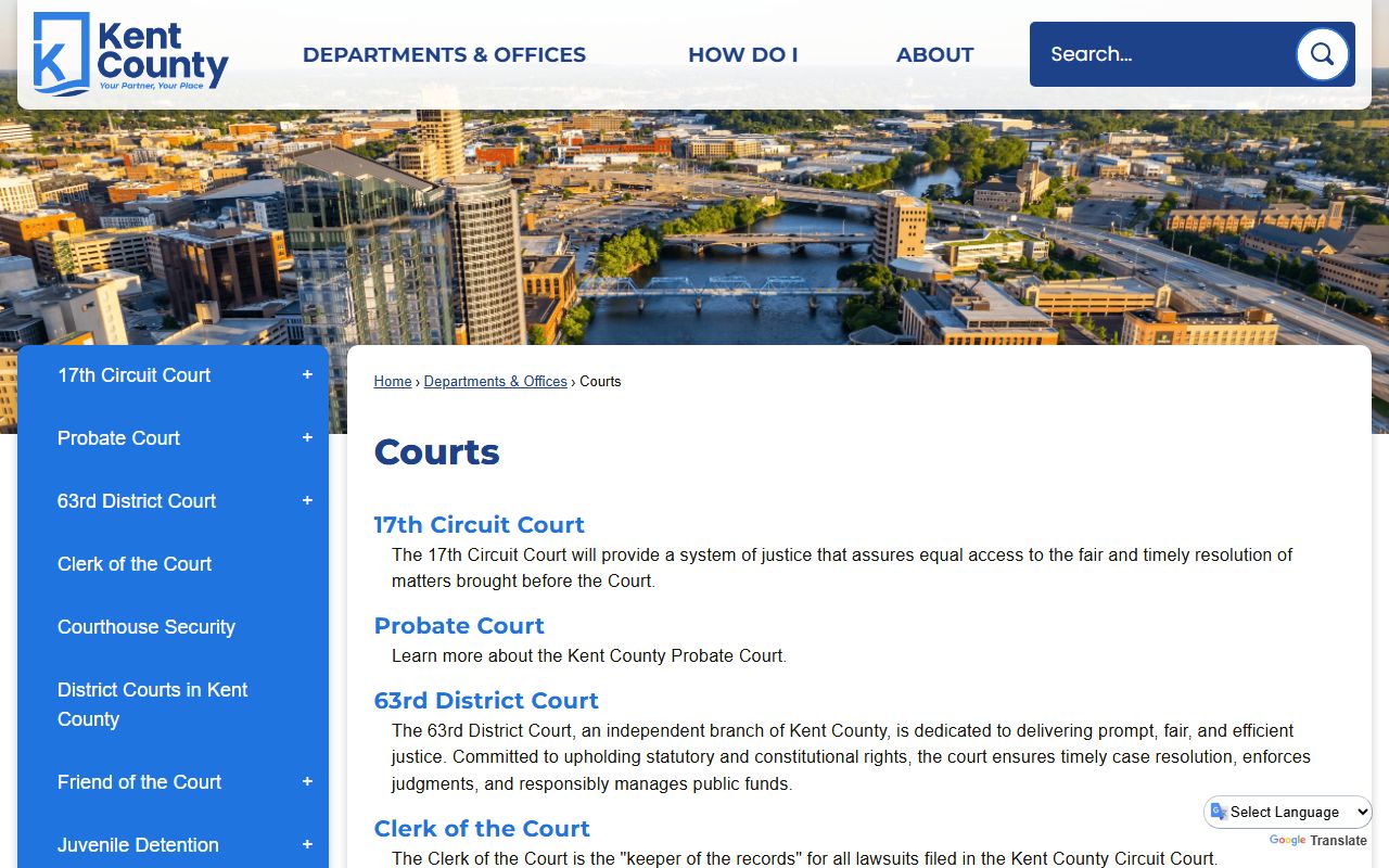 Kent County courts directory showing family court records access resources