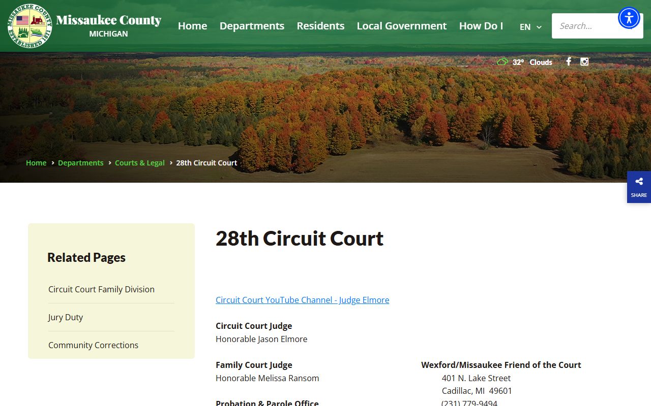 28th Circuit Court page for Missaukee County family court records