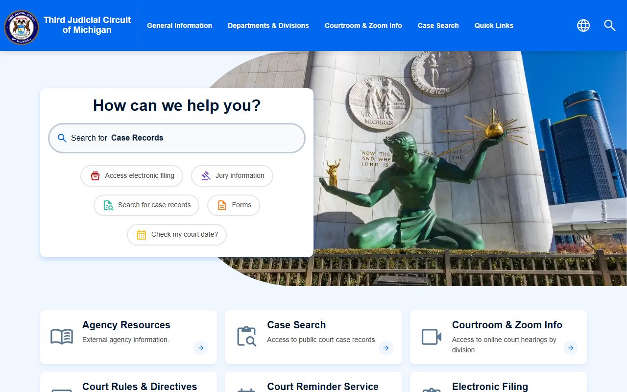 Third Judicial Circuit Court website showing Wayne County family court records resources