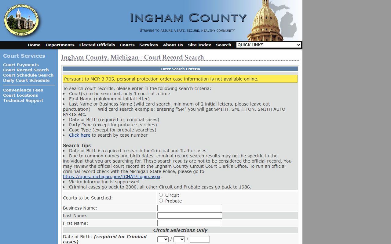 Ingham County court record search for Michigan family court records