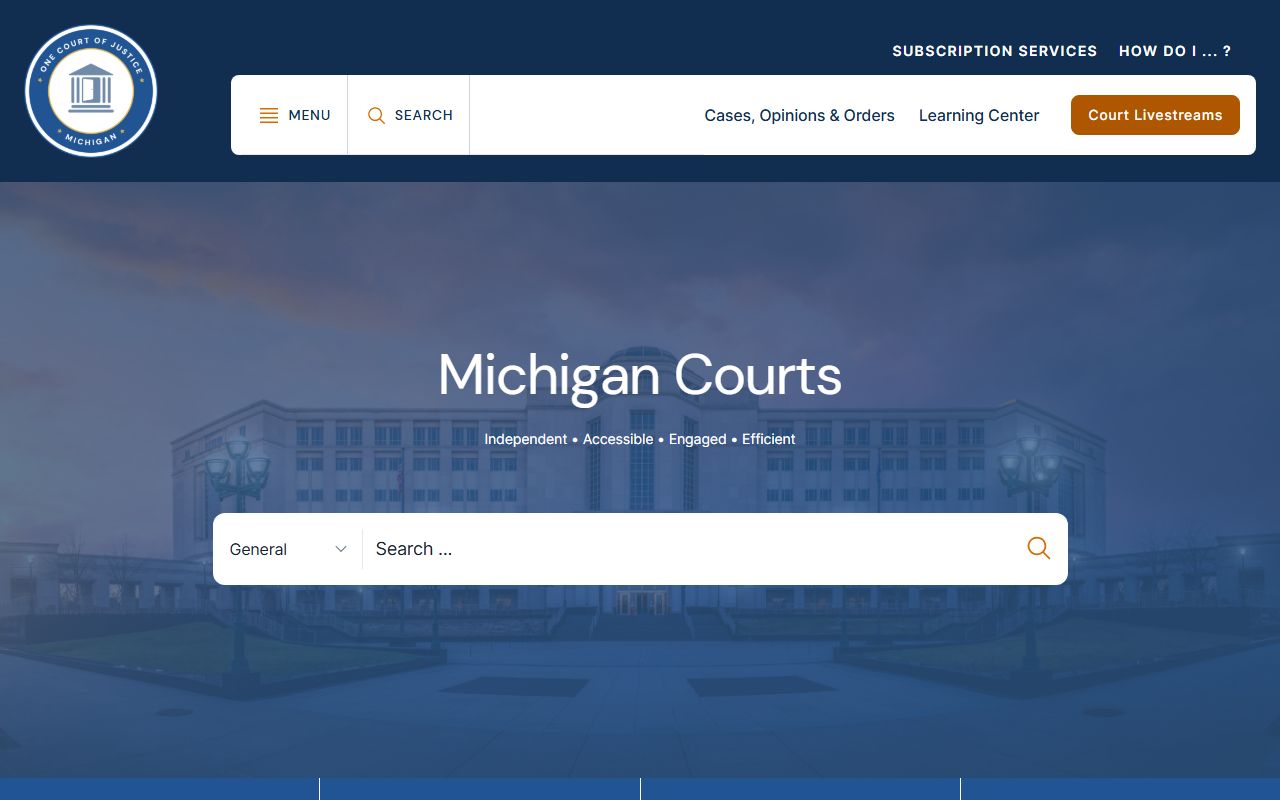Michigan Courts homepage for searching Michigan family court records