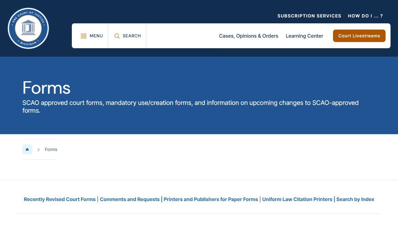 SCAO forms page for Michigan family court records filings