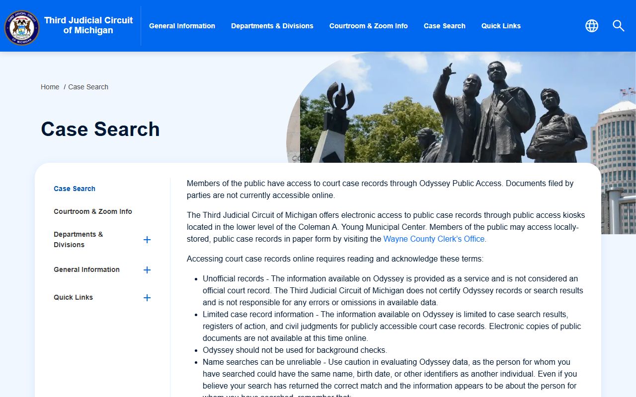 Wayne County Odyssey Public Access for Michigan family court records